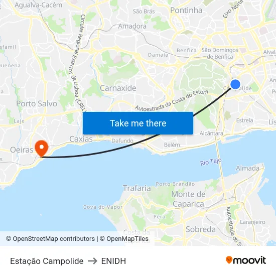 Estação Campolide to ENIDH map