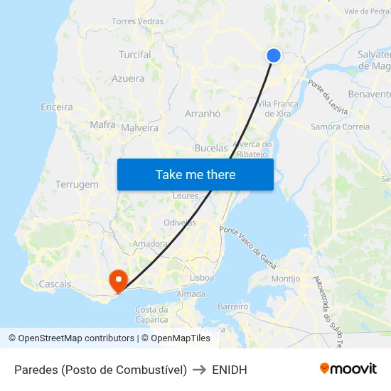 Paredes (Posto de Combustível) to ENIDH map