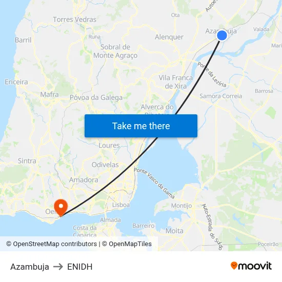 Azambuja to ENIDH map