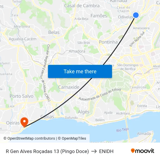 R Gen Alves Roçadas 13 (Pingo Doce) to ENIDH map