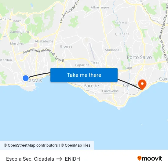 Escola Sec. Cidadela to ENIDH map