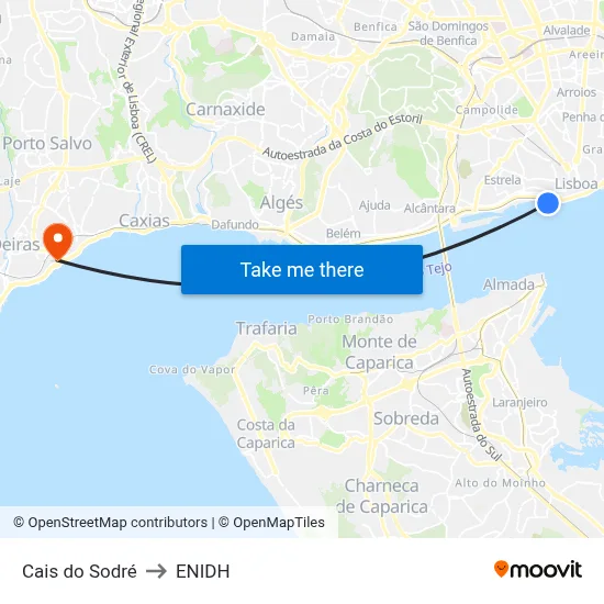 Cais do Sodré to ENIDH map
