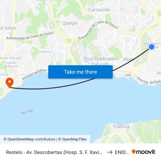 Restelo - Av. Descobertas (Hosp. S. F. Xavier) to ENIDH map