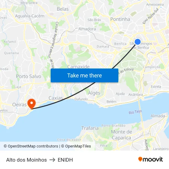 Alto dos Moinhos to ENIDH map