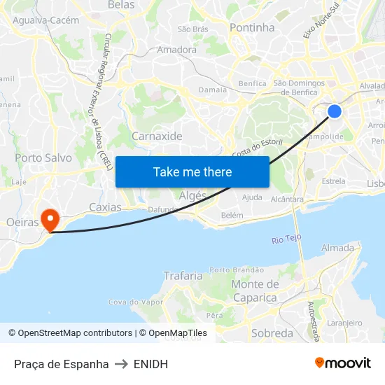 Praça de Espanha to ENIDH map