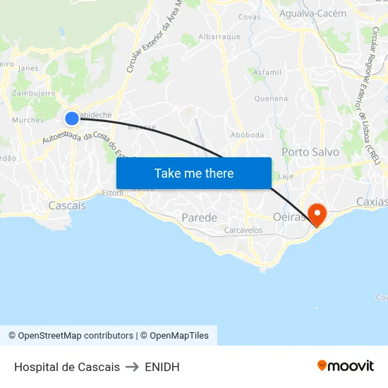 Hospital de Cascais to ENIDH map