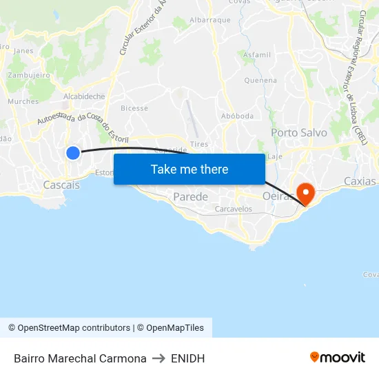 Bairro Marechal Carmona to ENIDH map