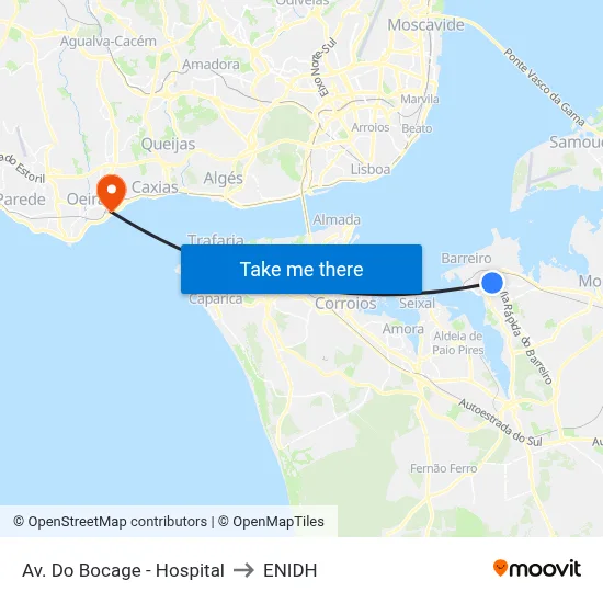 Av. Do Bocage - Hospital to ENIDH map