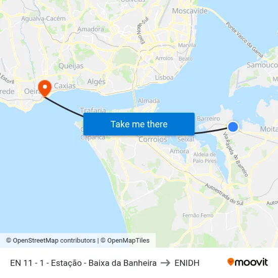 EN 11 - 1 - Estação - Baixa da Banheira to ENIDH map