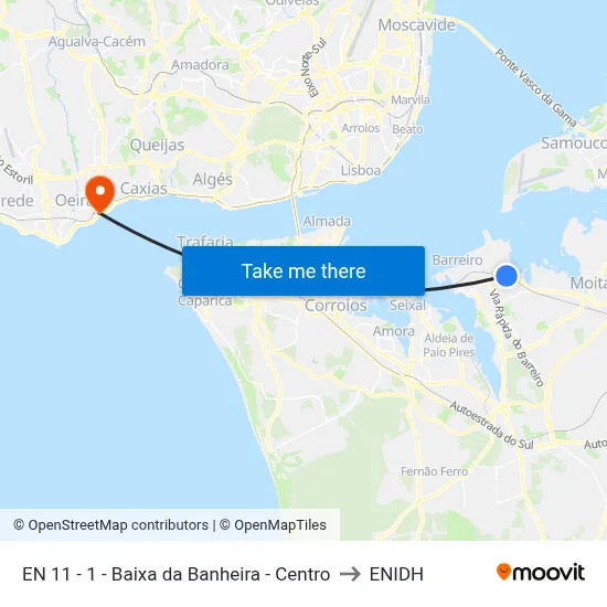 EN 11 - 1 - Baixa da Banheira - Centro to ENIDH map
