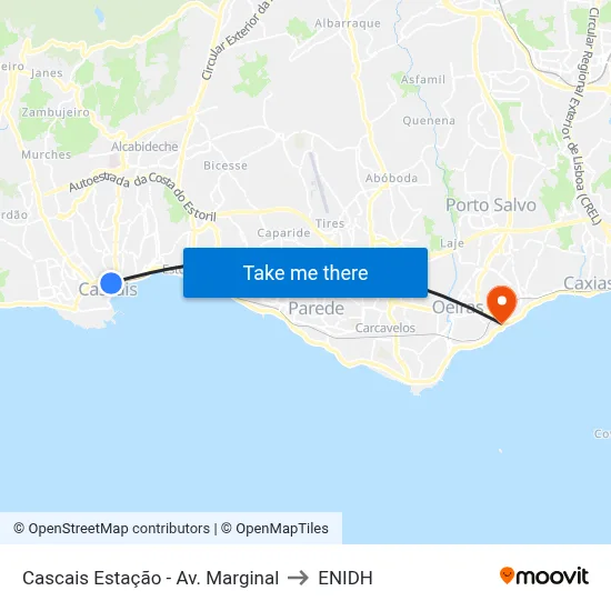 Cascais Estação - Av. Marginal to ENIDH map