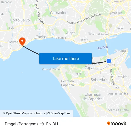 Pragal (Portagem) to ENIDH map