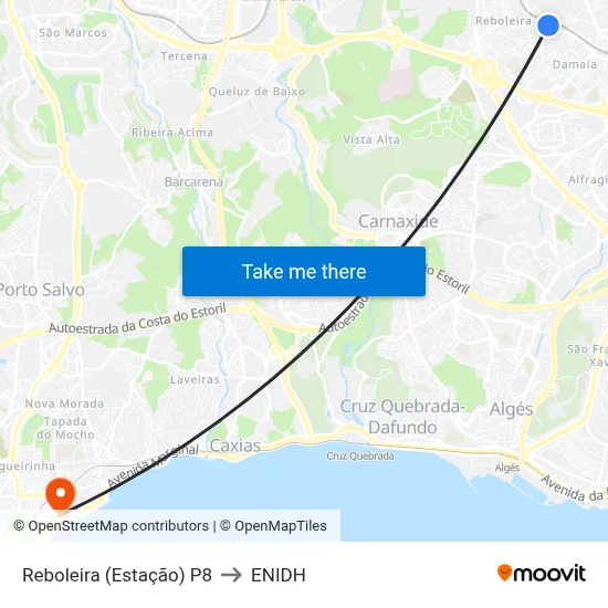 Reboleira (Estação) P8 to ENIDH map