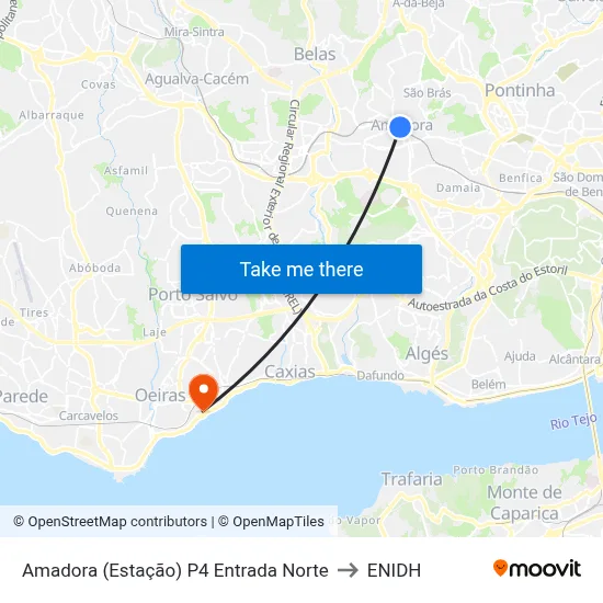 Amadora (Estação) P4 Entrada Norte to ENIDH map