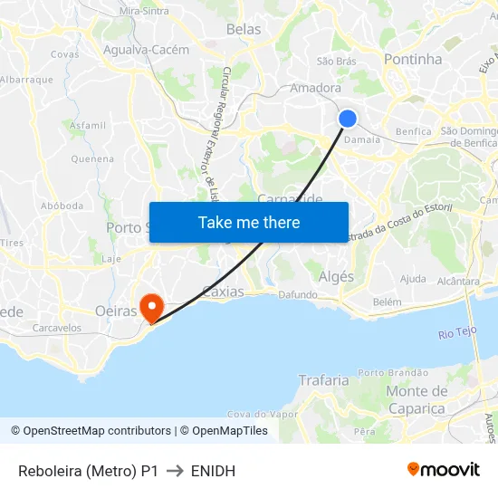 Reboleira (Metro) P1 to ENIDH map