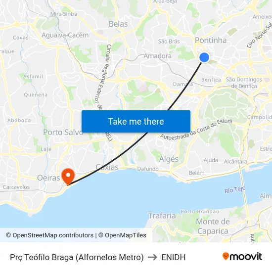Prç Teófilo Braga (Alfornelos Metro) to ENIDH map