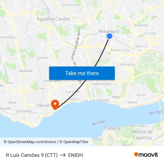 R Luís Camões 9 (CTT) to ENIDH map