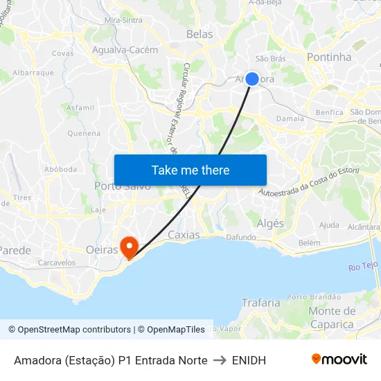 Amadora (Estação) P1 Entrada Norte to ENIDH map