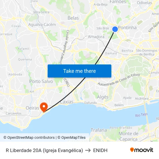 R Liberdade 20A (Igreja Evangélica) to ENIDH map