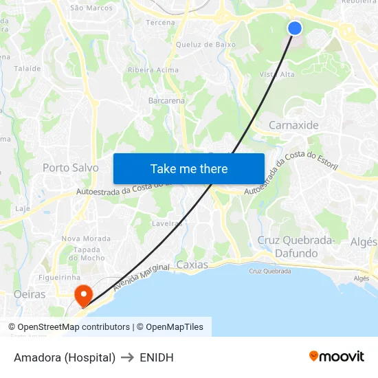 Amadora (Hospital) to ENIDH map