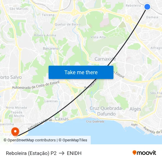 Reboleira (Estação) P2 to ENIDH map