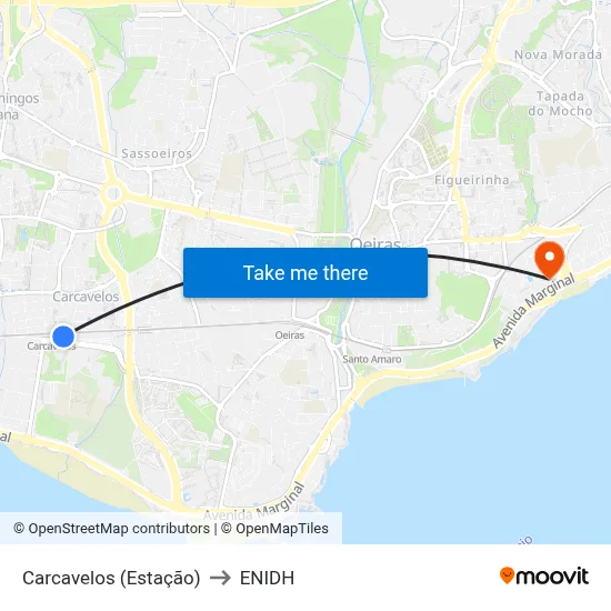 Carcavelos (Estação) to ENIDH map