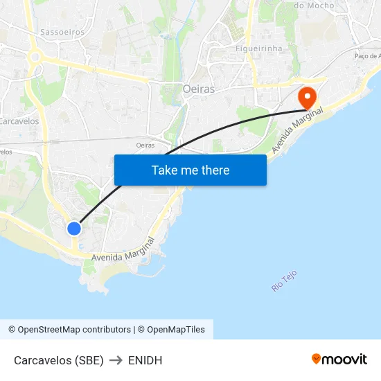Carcavelos (SBE) to ENIDH map