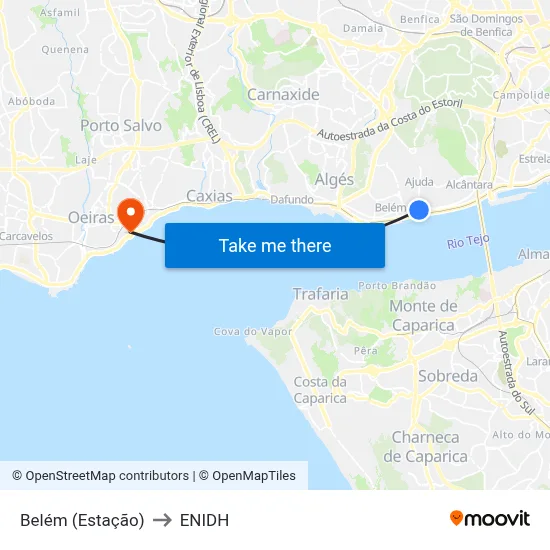 Belém (Estação) to ENIDH map