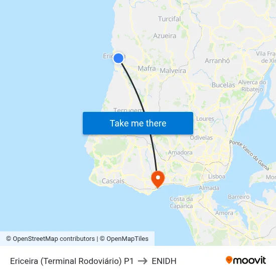Ericeira (Terminal Rodoviário) P1 to ENIDH map