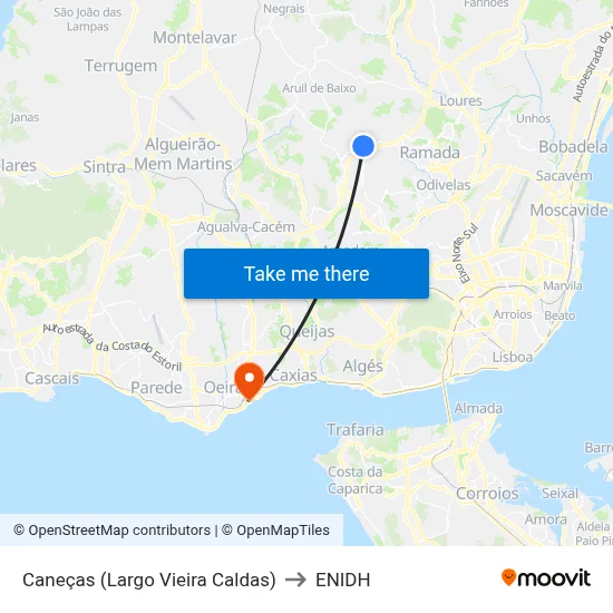 Caneças (Largo Vieira Caldas) to ENIDH map