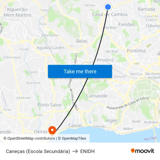 Caneças (Escola Secundária) to ENIDH map