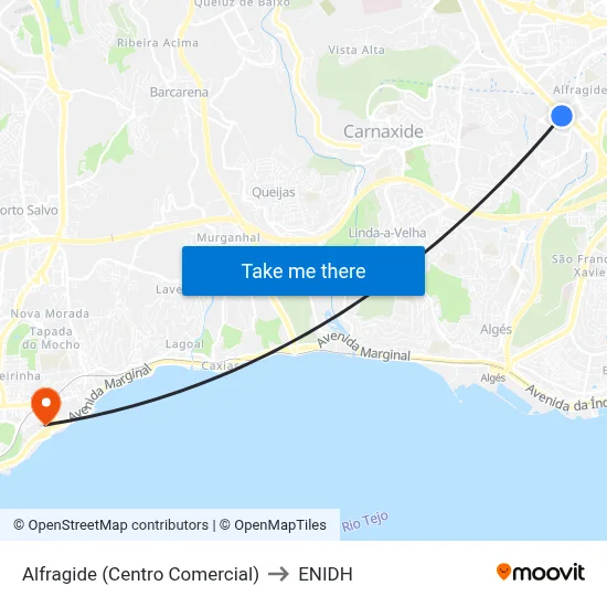 Alfragide (Centro Comercial) to ENIDH map