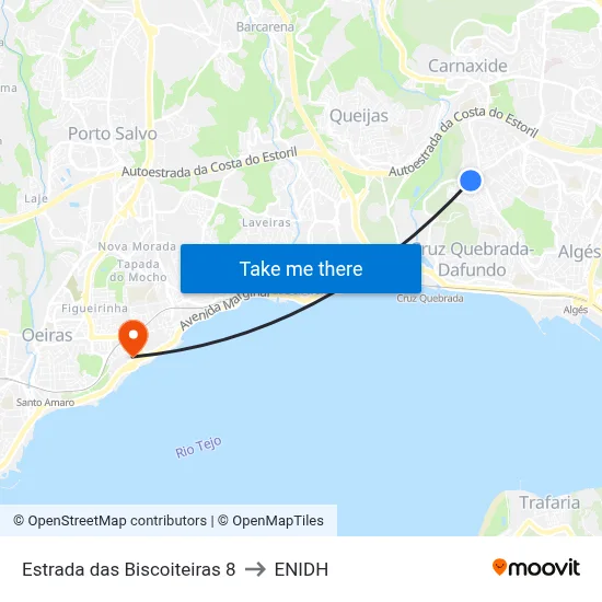 Estrada das Biscoiteiras 8 to ENIDH map