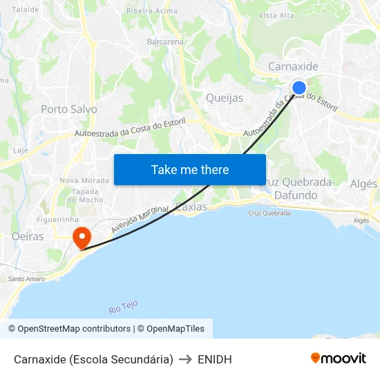 Carnaxide (Escola Secundária) to ENIDH map