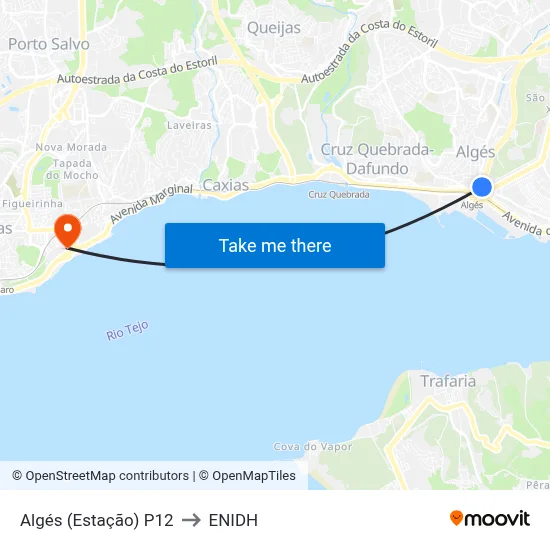 Algés (Estação) P12 to ENIDH map