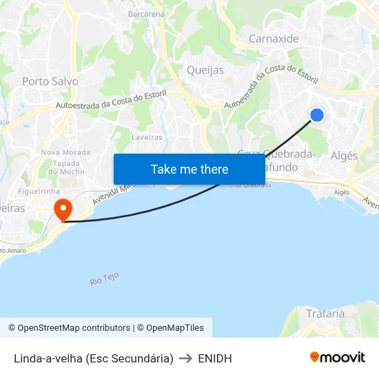 Linda-a-velha (Esc Secundária) to ENIDH map