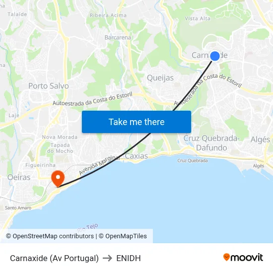 Carnaxide (Av Portugal) to ENIDH map