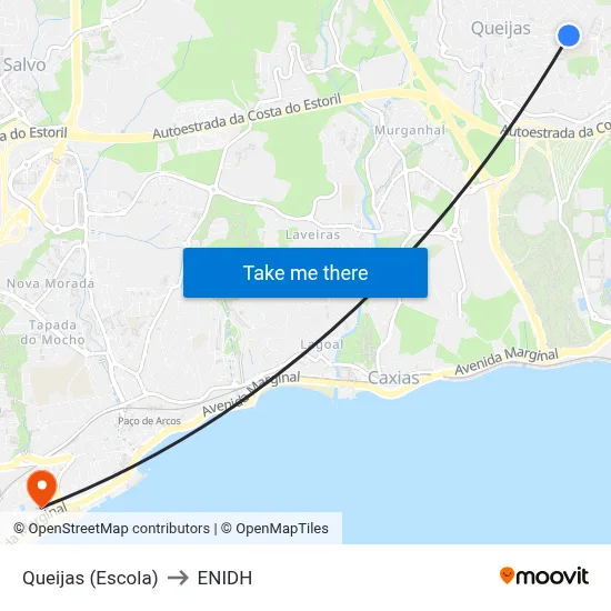 Queijas (Escola) to ENIDH map