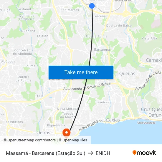 Massamá - Barcarena (Estação Sul) to ENIDH map