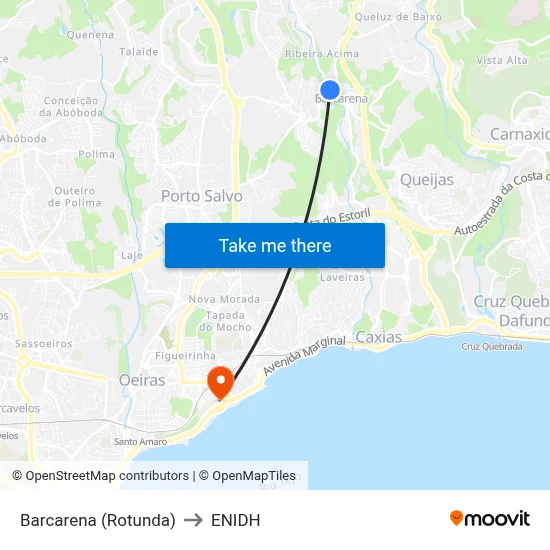 Barcarena (Rotunda) to ENIDH map
