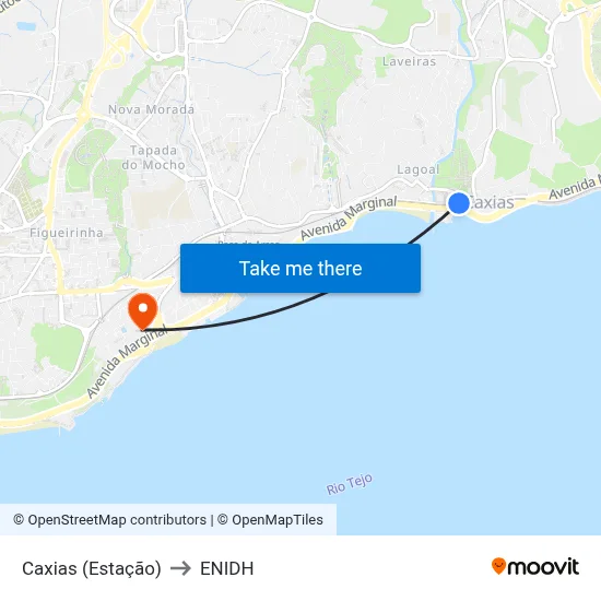 Caxias (Estação) to ENIDH map
