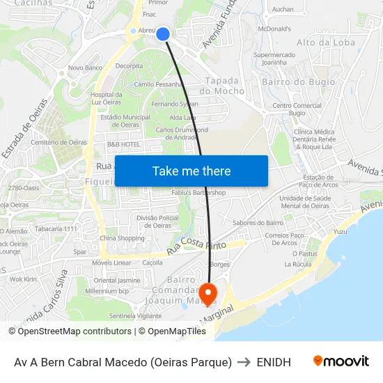 Av A Bern Cabral Macedo (Oeiras Parque) to ENIDH map