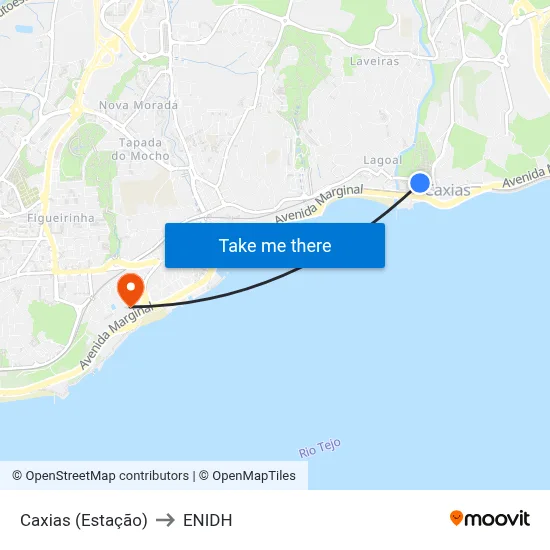 Caxias (Estação) to ENIDH map