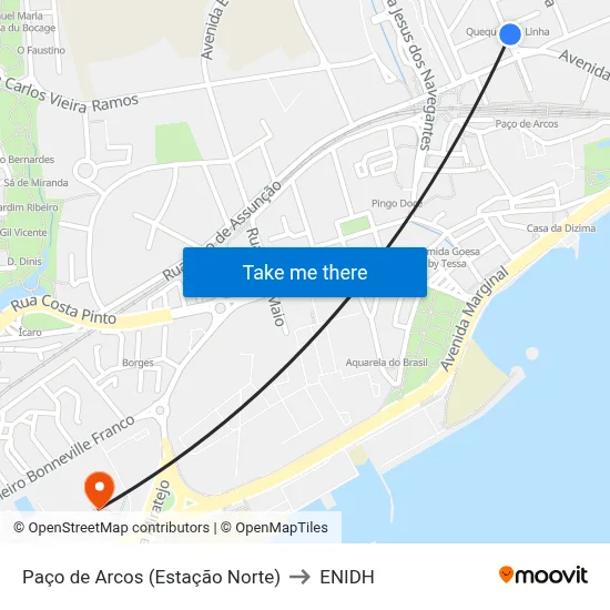 Paço de Arcos (Estação Norte) to ENIDH map