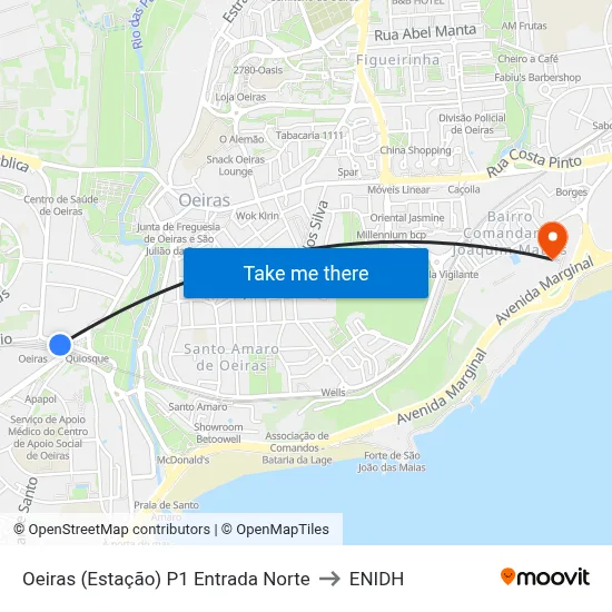 Oeiras (Estação) P1 Entrada Norte to ENIDH map