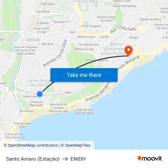 Santo Amaro (Estação) to ENIDH map