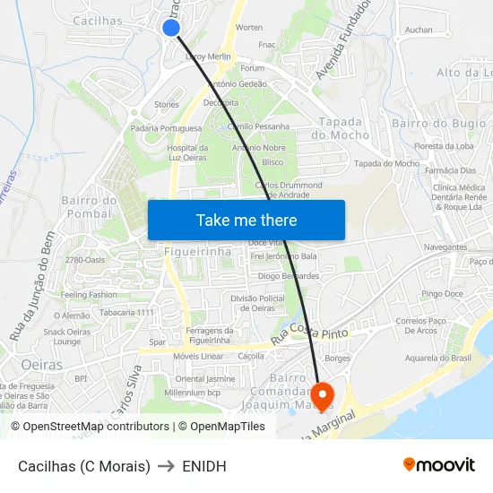 Cacilhas (C Morais) to ENIDH map