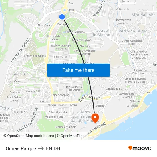 Oeiras Parque to ENIDH map