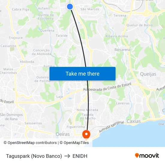 Taguspark (Novo Banco) to ENIDH map