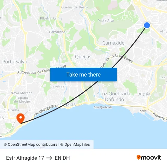 Estr Alfragide 17 to ENIDH map